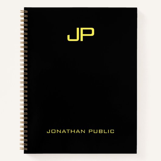 Schwarze Goldnamensvorlage für Monogram-Notebooks Notizblock (Vorderseite)