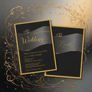 schwarze Goldrahmen-Monogramm-Typografie-Hochzeit Einladung