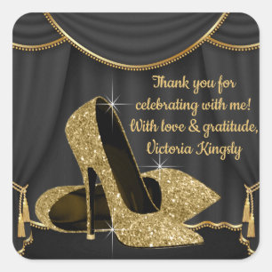 Schwarze Goldschuh-Geburtstagsfeier-Geschenk-Aufkl Quadratischer Aufkleber