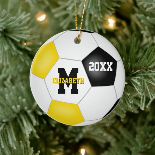 Schwarze Goldschule Sportteam Farben Fußball Keramik Ornament (Baum)