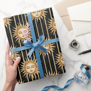 Schwarze Goldsonnen-Wimpern Geburtstag Geschenkpapier
