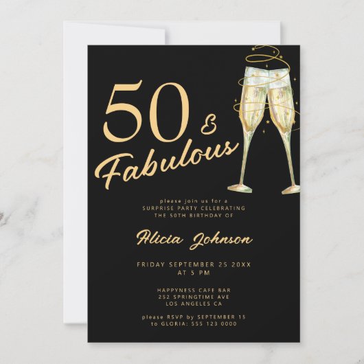 Schwarze Goldtypografie 50 sagenhafte 50. Geburtst Einladung (Vorderseite)