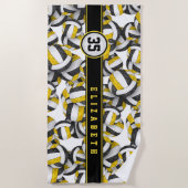 Schwarze Goldvolleyball-Muster Strandtuch (Vorderseite)