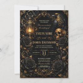 Schwarze Gothic-Halloween-Hochzeit Einladung