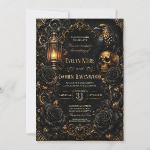 Schwarze Gothic-Halloween-Hochzeit Einladung
