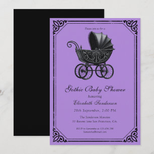 Schwarze Gothic Kinderwagen-Baby-Party Einladung