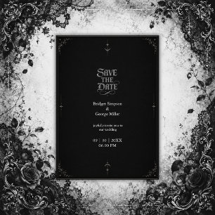schwarze gothic-minimalistische Mond-Stern-Hochzei Einladung