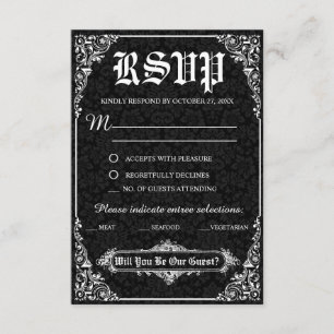 Schwarze Gothic-Victorian-Hochzeitsantwortkarten Einladung