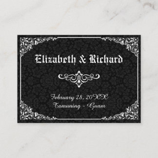 Schwarze gothic-viktorianische Damast-Hochzeitstis Platzkarte