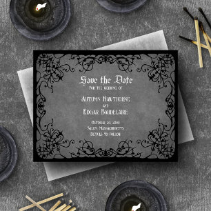 Schwarze gothische viktorianische Hochzeit Save The Date
