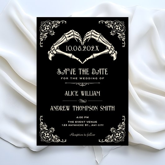 Schwarze gotische Bogen Hochzeit Save The Date