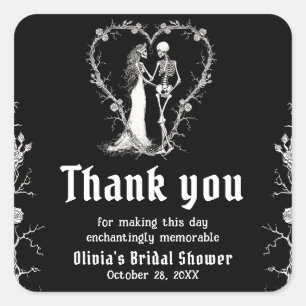 Schwarze gotische Halloween-Skelett-Brautparty Quadratischer Aufkleber