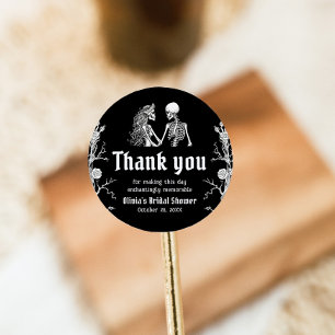 Schwarze gotische Halloween-Skelett-Brautparty Runder Aufkleber