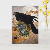 Schwarze gotische Krähe & Spinne Karte (Gelbe Blume)