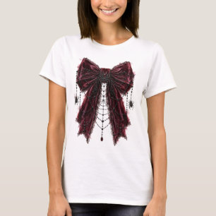 Schwarze gotische Spitzen-Schleife mit Spinne Coqu T-Shirt