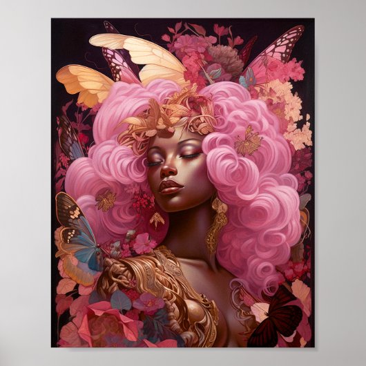 Schwarze Göttin in Rosa und Gold Poster (Vorne)