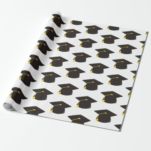 Schwarze Graduierungskappe mit weißem Hintergrundg Geschenkpapier (Ungerollt)