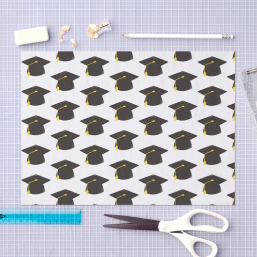 Schwarze Graduierungskappe mit weißem Hintergrundg Seidenpapier (Handwerk)