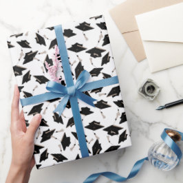 Schwarze Graduierungsklappen in der Luft auf Weiß  Geschenkpapier