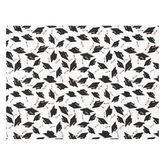 Schwarze Graduierungsklappen in der Luft auf Weiß  Tischdecke (Vorderseite (Horizontal))