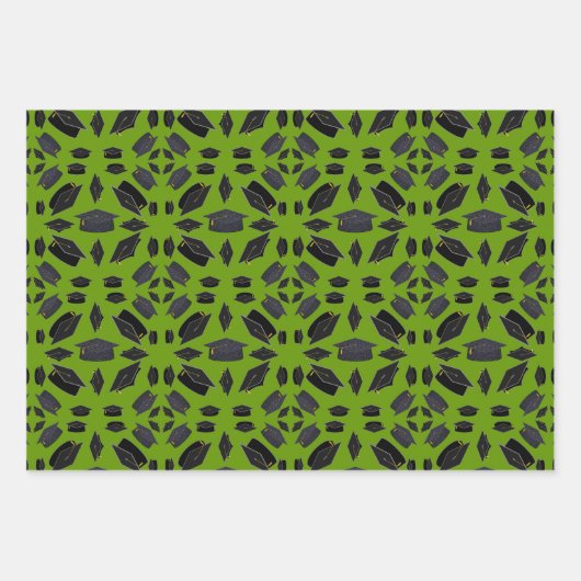 Schwarze Graduierungsklappen über grünes Gras Geschenkpapier Set (Vorderseite 3)