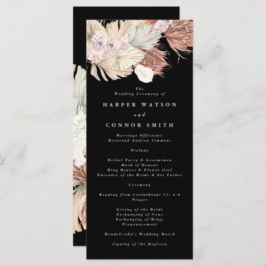 Schwarze Gras Tropical Premium Floral Wedding Programm (Vorne/Hinten)