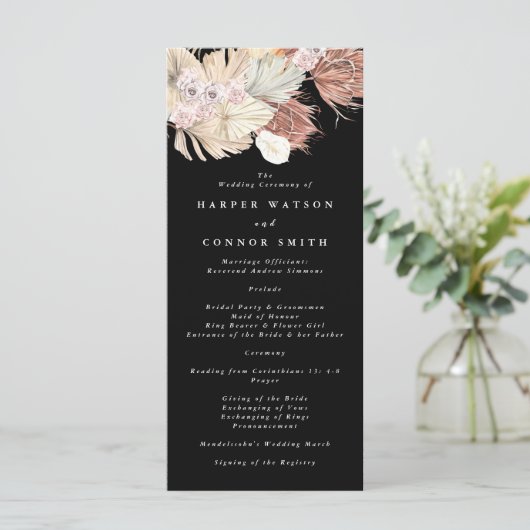 Schwarze Gras Tropical Premium Floral Wedding Programm (Stehend Vorderseite)