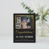 Schwarze Gratulation Absolvent Foto Abschlussfeier Postkarte (Stehend Vorderseite)