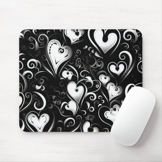 SCHWARZE, GRAU WEISSE VALENTINSTAG HERZEN MOUSEPAD (Mit Mouse)