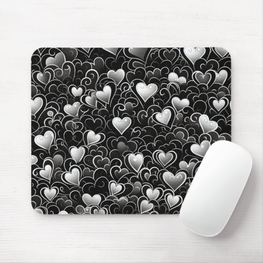 SCHWARZE, GRAU WEISSE VALENTINSTAG HERZEN MOUSEPAD (Mit Mouse)