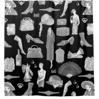 schwarze graue Art Deco 1920er Flapper Glamour fem Duschvorhang