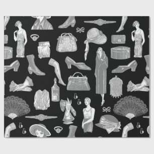 schwarze graue Art Deco 1920er Flapper Glamour fem Geschenkpapier
