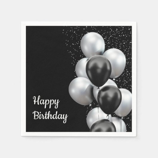 Schwarze Graue Ballon Chic Serviette (Vorderseite)
