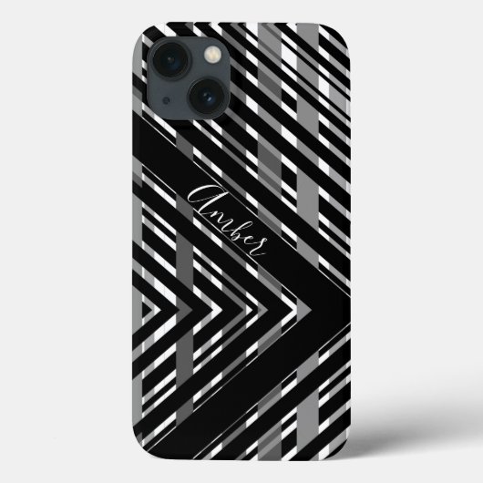 Schwarze Graue Chevron-Strichcode-Gestreifte Perso Case-Mate iPhone Hülle (Rückseite)