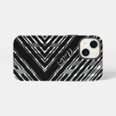 Schwarze Graue Chevron-Strichcode-Gestreifte Perso iPhone Hülle (Rückseite (Horizontal))