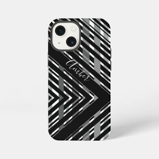 Schwarze Graue Chevron-Strichcode-Gestreifte Perso iPhone Hülle (Rückseite)