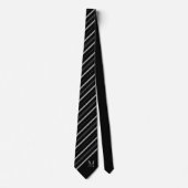 Schwarze & graue diagonale Streifen mit Monogramm Krawatte (Vorderseite)
