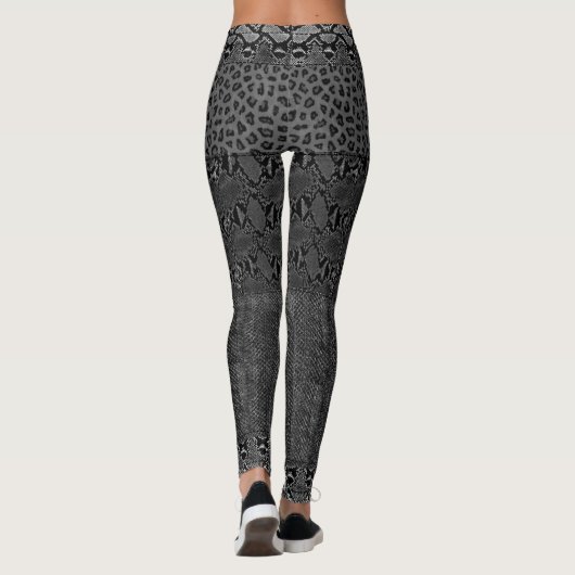 Schwarze graue dunkle Leopard-Pythonschlange Leggings (Rückseite)