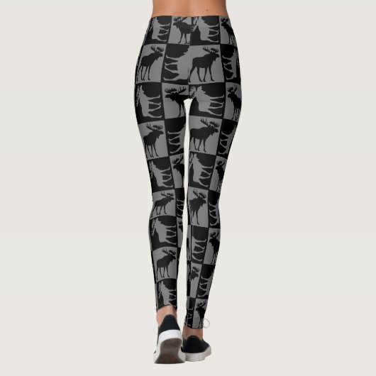 Schwarze graue Elchmuster-Leggings Leggings (Rückseite)