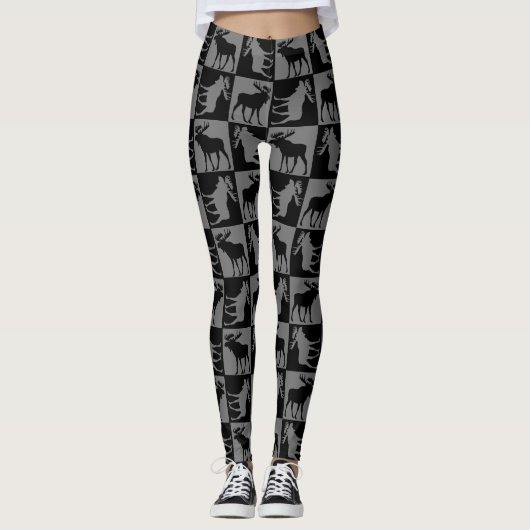 Schwarze graue Elchmuster-Leggings Leggings (Vorderseite)