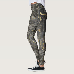 Schwarze Graue Gold Marmor Wirbel Achat Schichten Leggings