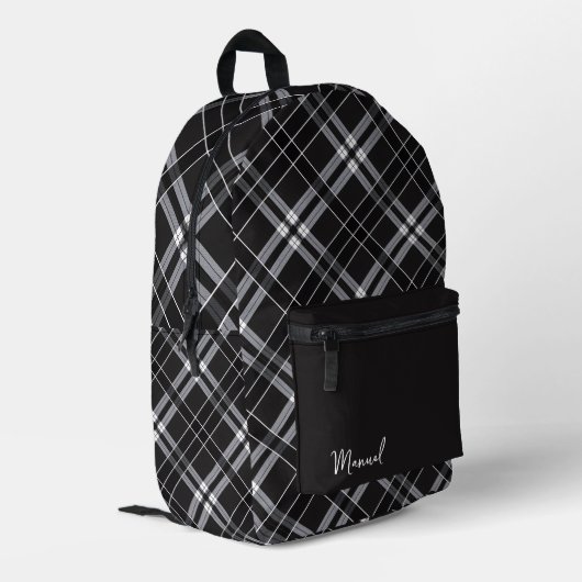 Schwarze & graue Karo-Rucksack Bedruckter Rucksack (Rückseitige Ecke links)