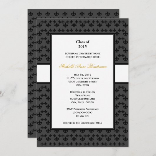 Schwarze graue Lilien-Grenzformaler Abschluss Einladung (Vorne/Hinten)