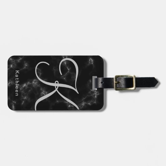 Schwarze graue mit Monogramm Marmorierunginitiale Gepäckanhänger (Vorderseite horizontal)