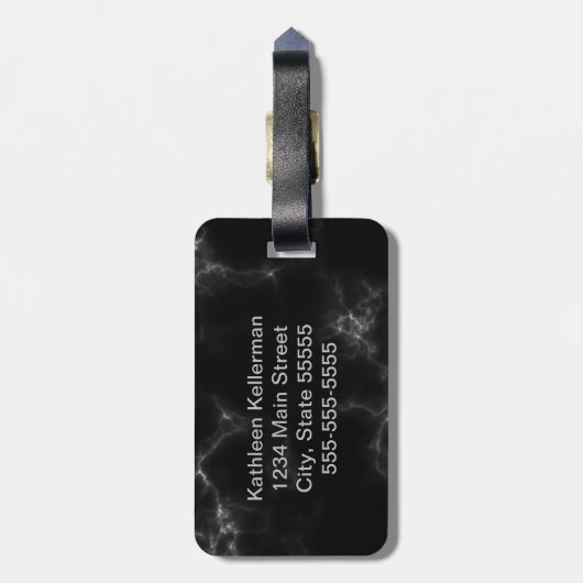 Schwarze graue mit Monogramm Marmorierunginitiale Gepäckanhänger (Rückseite vertikal)