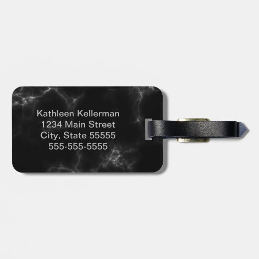 Schwarze graue mit Monogramm Marmorierunginitiale Gepäckanhänger (Rückseite horizontal)