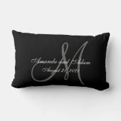Schwarze graue Monogramm-Hochzeit Lendenkissen (Rückseite)