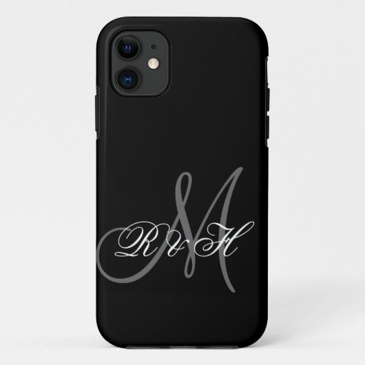 SCHWARZE GRAUE MONOGRAMM-INITIALEN Case-Mate iPhone HÜLLE (Rückseite)