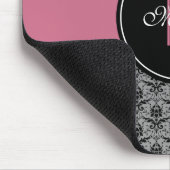 Schwarze graue rosa Vintage Blumendamaste mit Mousepad (Ecke)