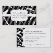 Schwarze graue u. weiße Friseursalon-Werkzeuge Visitenkarte (Vorne/Hinten)